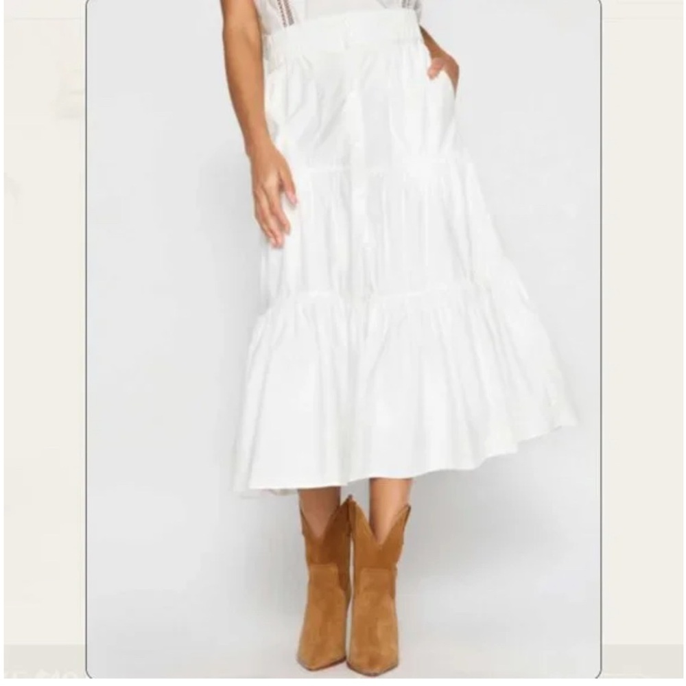 Brochu Walker White Tiered Midi Skirt, New without tag.